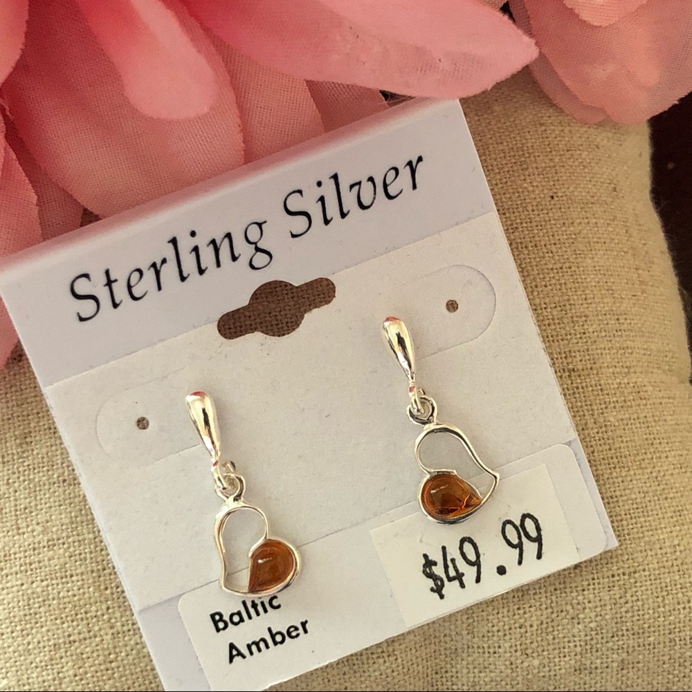 NWT Golden Baltic Amber Sterling Silver Earrings